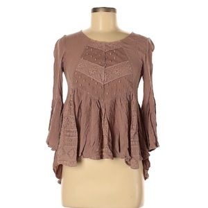 Brown boho chic 3/4 blouse